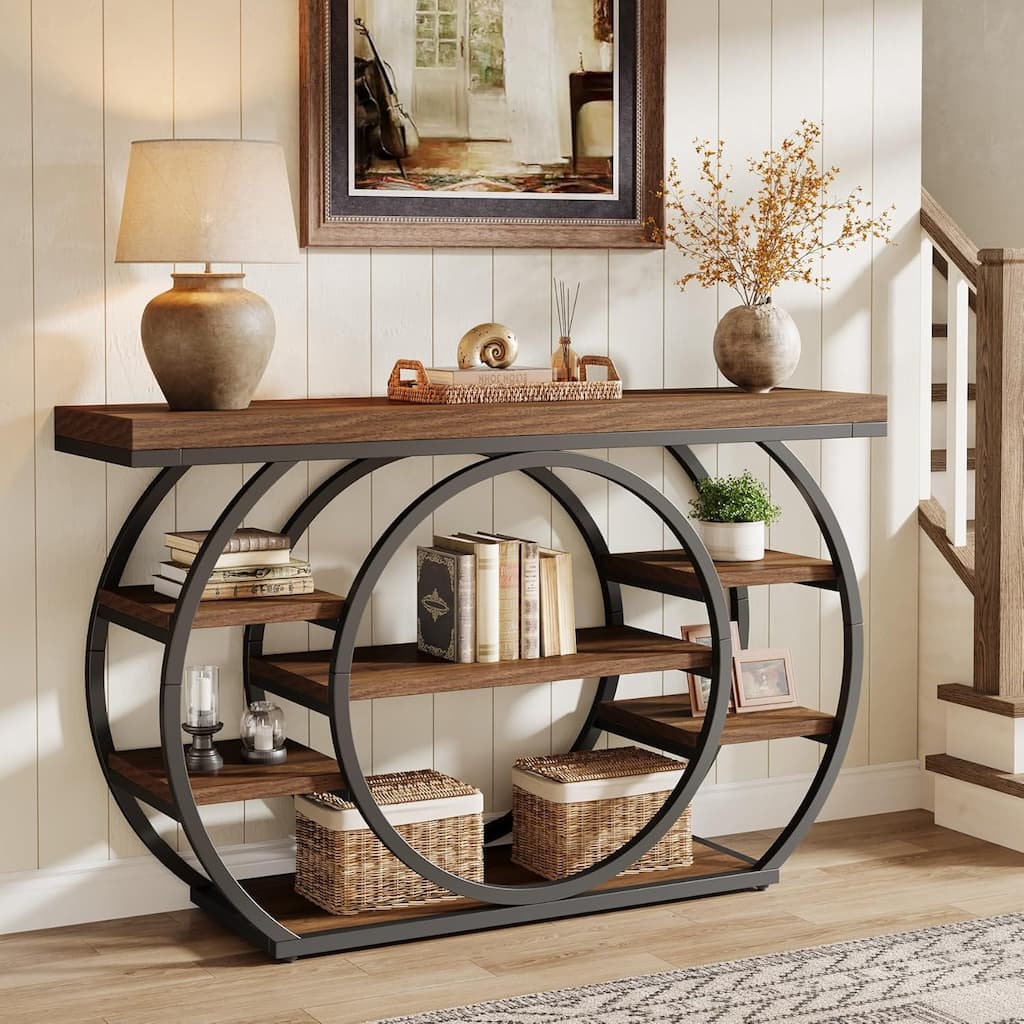 47" Console Table, 5-Tier Industrial Entryway Table with Metal Frame