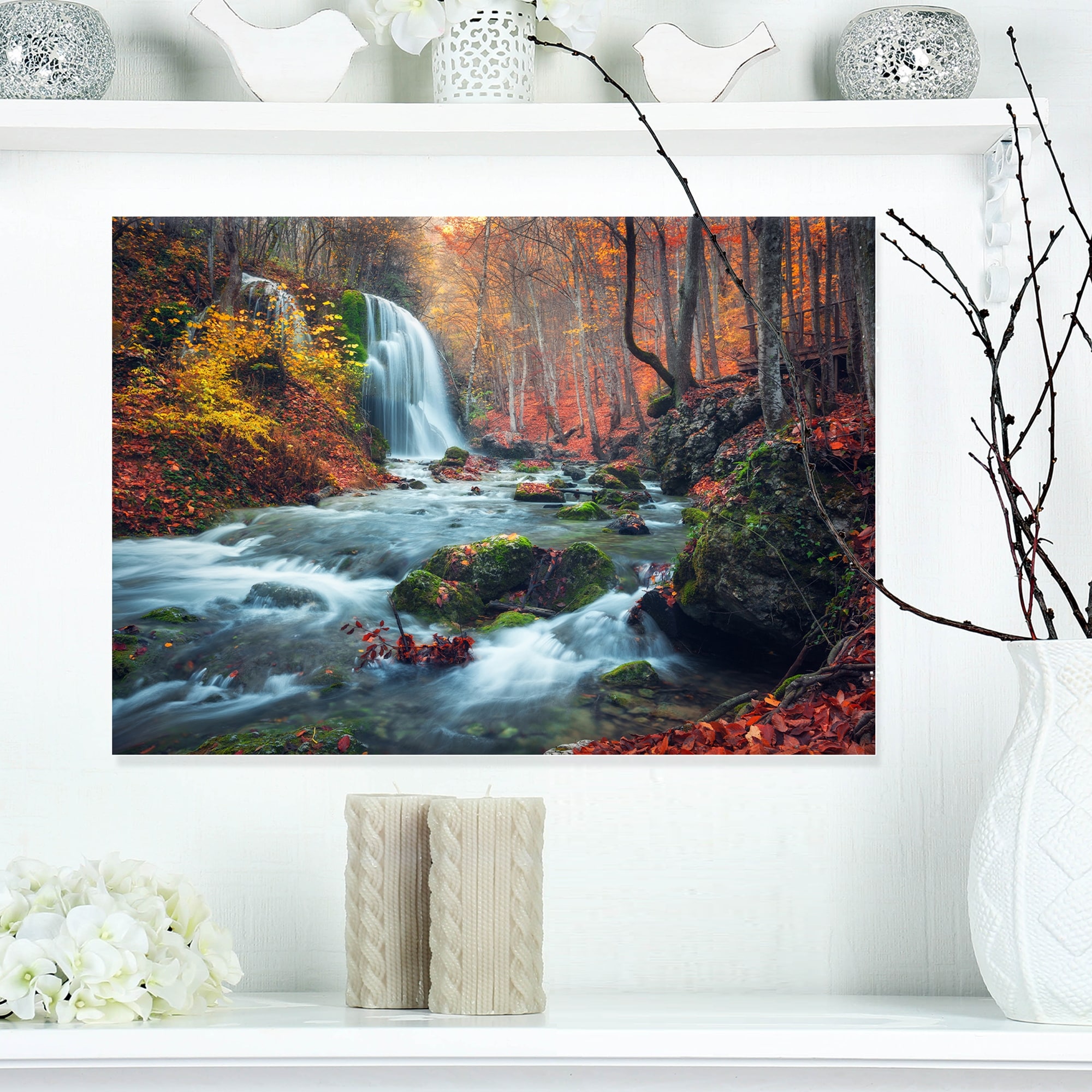 Shop For Autumn Mountain Waterfall Long View Landscape Photo Canvas Print Orange Get Free Delivery On Everything At Overstock Your Online Art Gallery Store Get 5 In Rewards With Club O 12111740