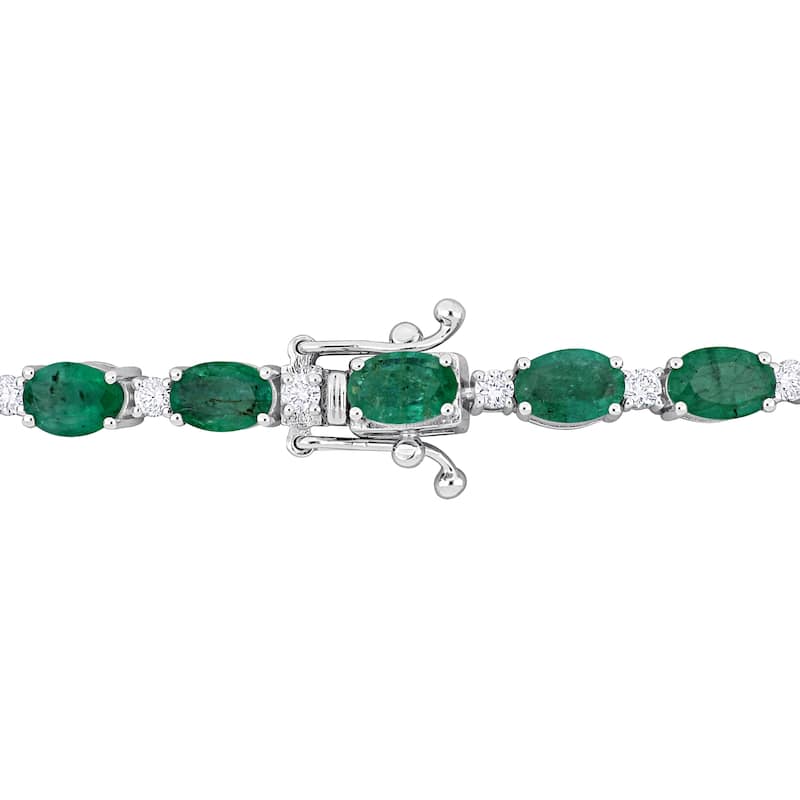 Miadora 9 3/8ct TGW Oval-cut Emerald 7/8ct TDW Diamond Tennis Bracelet in 14k White Gold