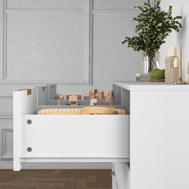 Modern 9 Drawer Dresser with Wavy Drawer Fronts, 63 Inch Wide Wooden Chest of Drawers for Bedroom Living Room