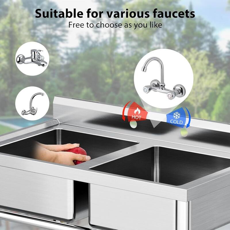 36x21x40 Inch Free Standing Dual Bowl Kitchen Utility Sink