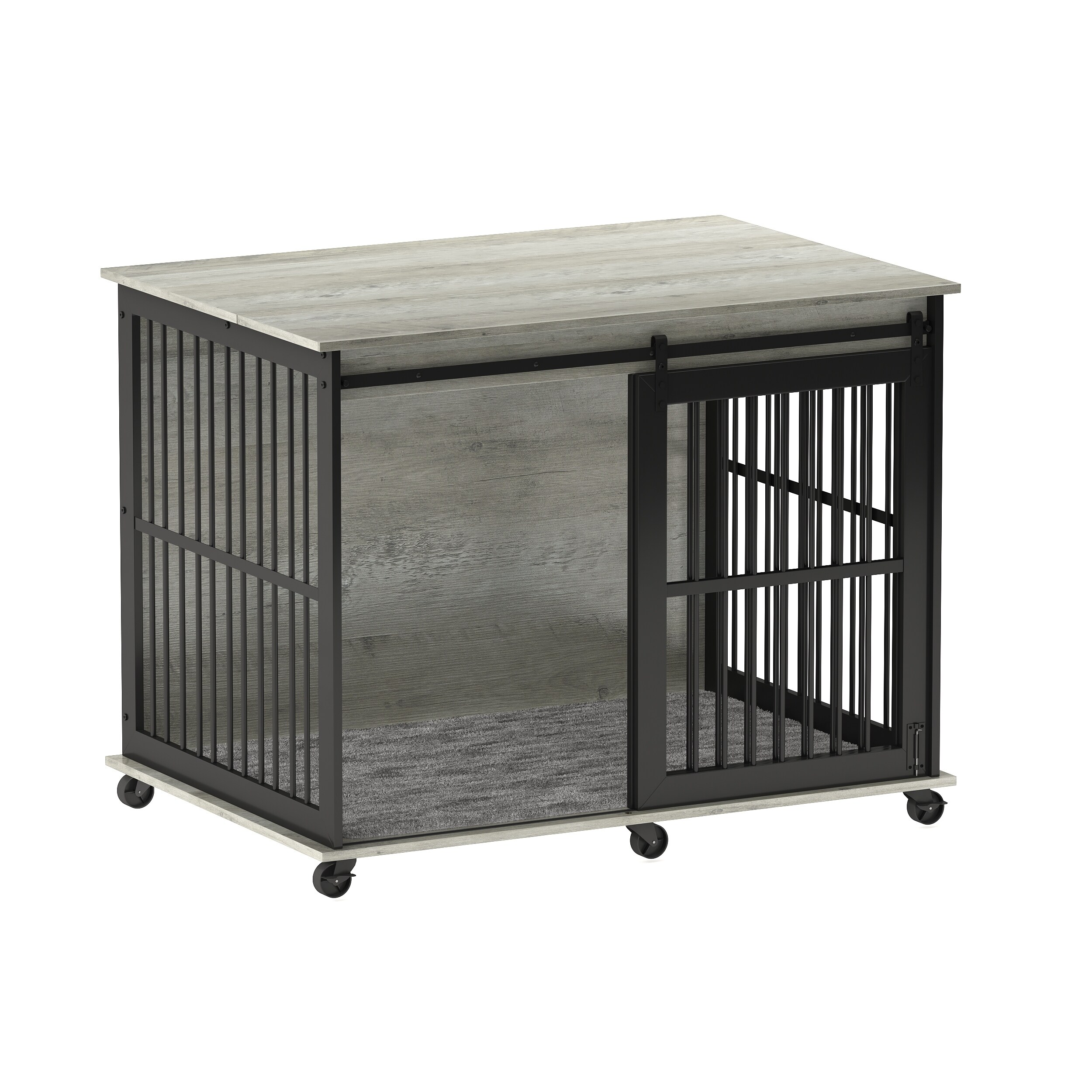 Furniture dog crate sliding iron door dog crate with mat 43.7 W x 30 D x 33.7 H Grey