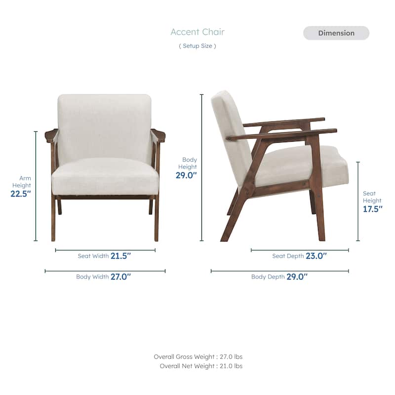 Dean 27" Textured Fabric Accent Chair - Solid Rubberwood Frame