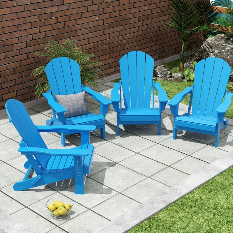 Polytrends Laguna All Weather Poly Outdoor Adirondack Chair - Foldable (Set of 4) - Pacific Blue