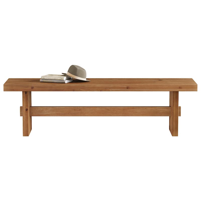 63" Long Solid Wood Bench, Farmhouse Indoor End of Bed Bench