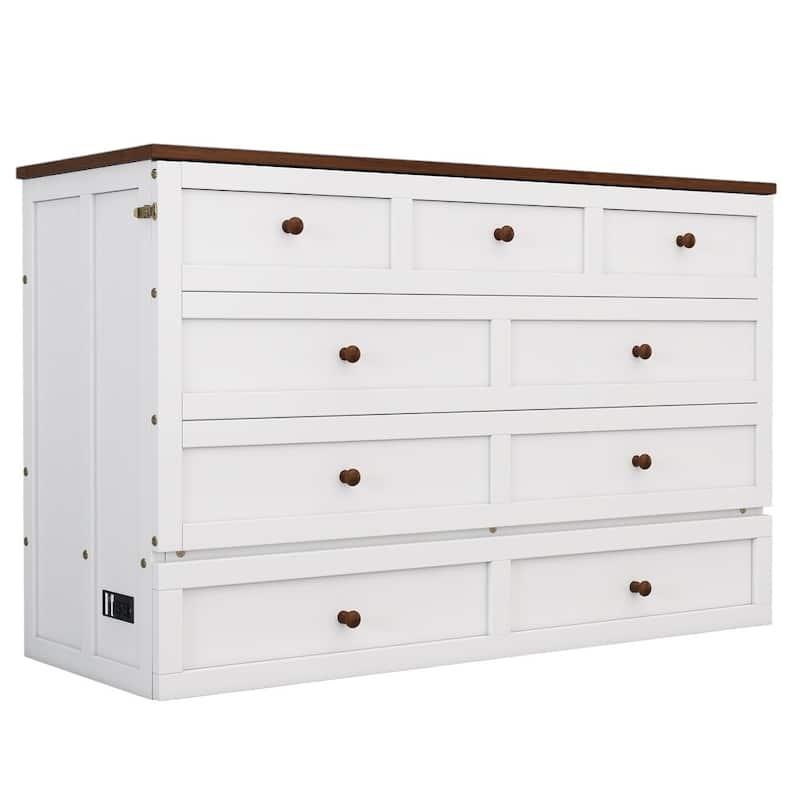 HomeRoots White Wood Full Murphy Bed With USB And Drawer