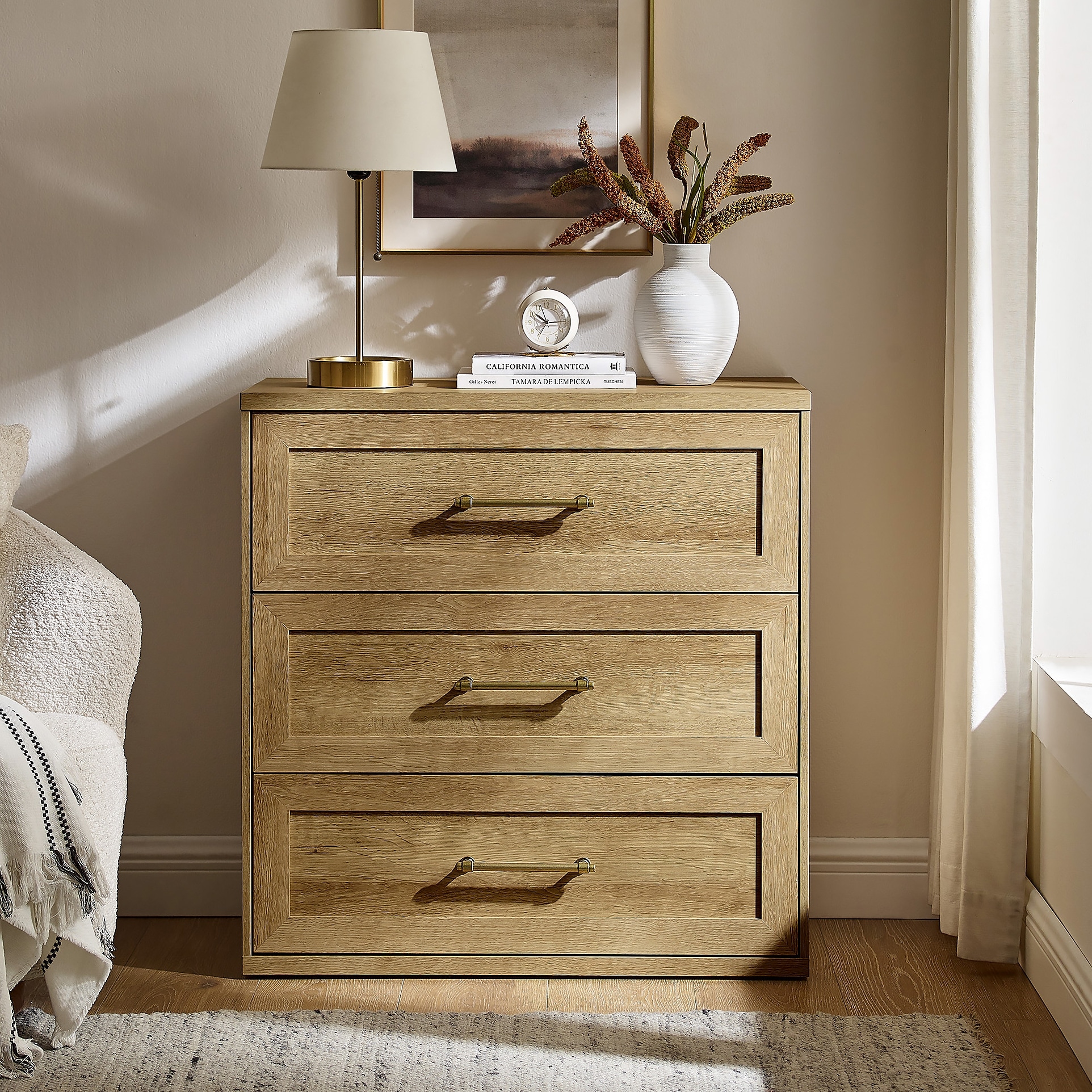 30" Modern Nightstand with 3 Drawers, Wood End Table for Bedroom