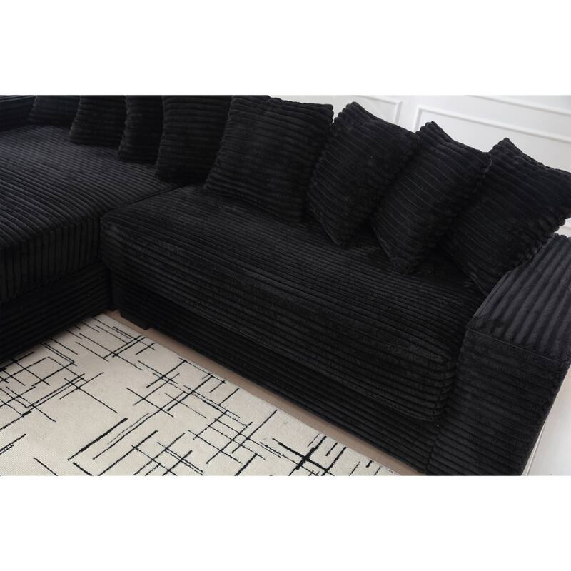 Oversized Two-Piece Couches, L Shaped Sofa, Corduroy, Right Chaise Daybed,with Armrests,Eight Throw Pillows,Corner Sofa