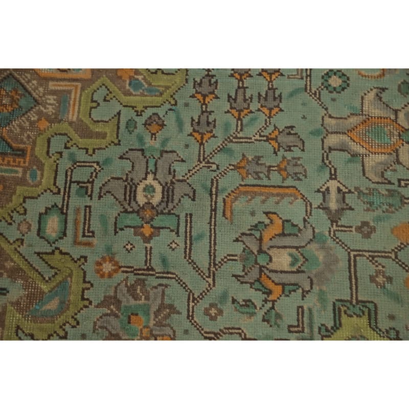 Hand Knotted Oriental 100% Wool Carpet Traditional Floral Navy Blue & Blues Tabriz Area Rug - 9' 6'' X 6' 6''