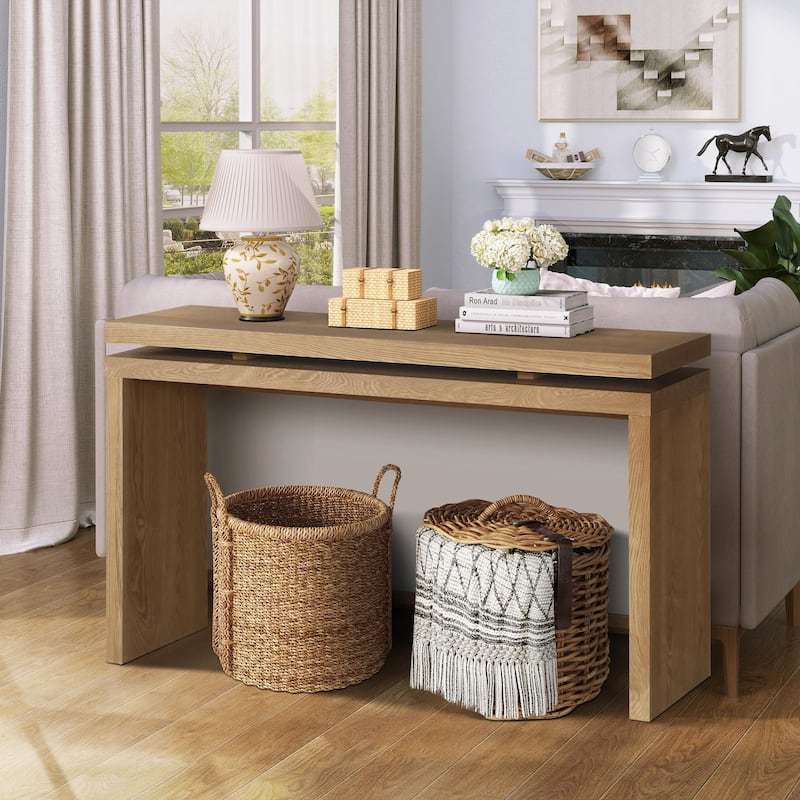 60'' Farmhouse Console Table - Retro Wooden Entryway Table with Double Board Suspension Design