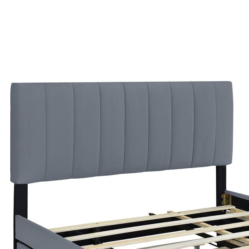Queen Size Velvet Upholstered Platform Bed with Twin XL Trundle, 2 Storage Drawers & Tufted Headboard