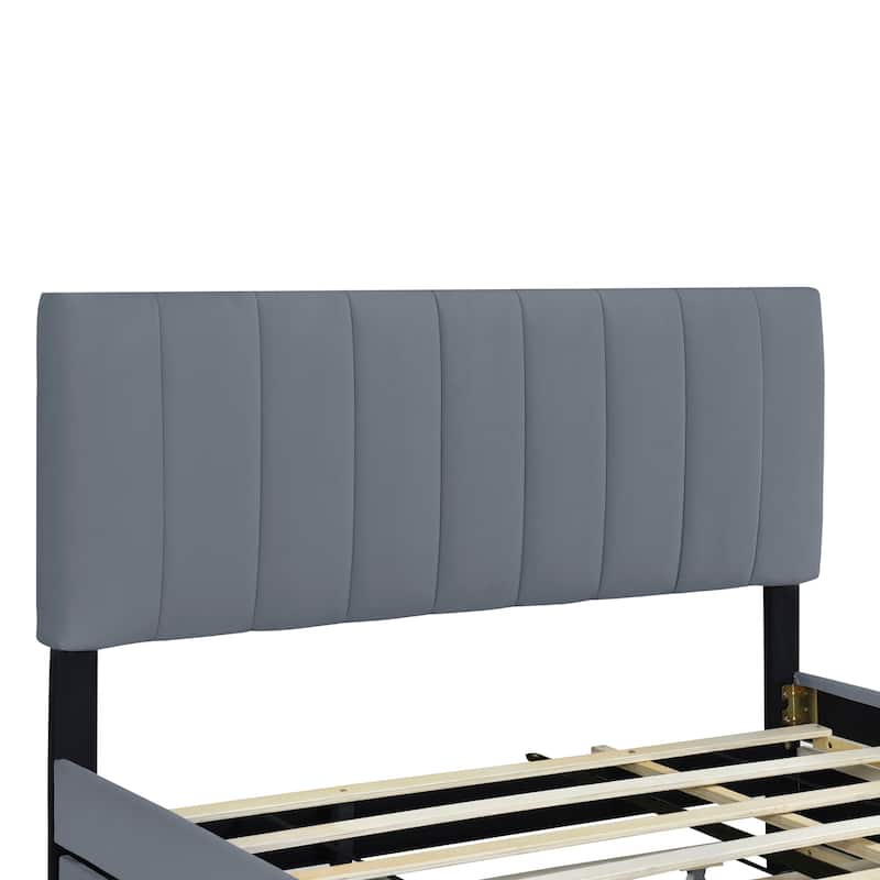 Queen Velvet Upholstered Platform Bed with Drawers & Trundle