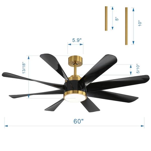 60in Black and Gold Indoor LED Ceiling Fan with Light Remote (8Blade