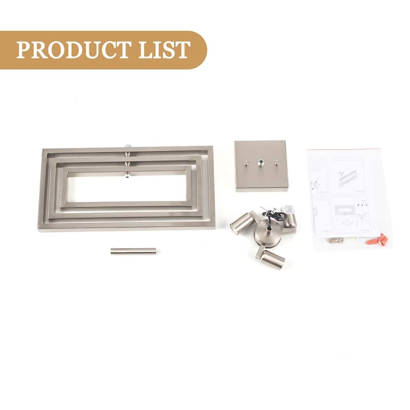 15.8 in. 3-Light Metal Rectangular Semi Flush Mount Ceiling Light Fixture for Kitchen Island