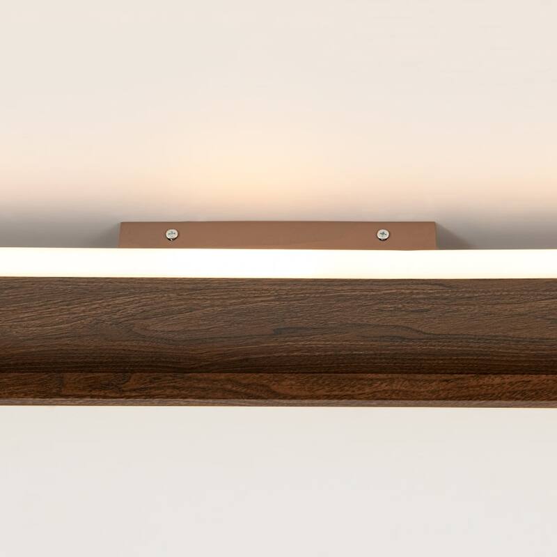 Minimalist Walnut Wood Linear Oval Dimmable LED Semi Flush Mount - 31.7 Inches