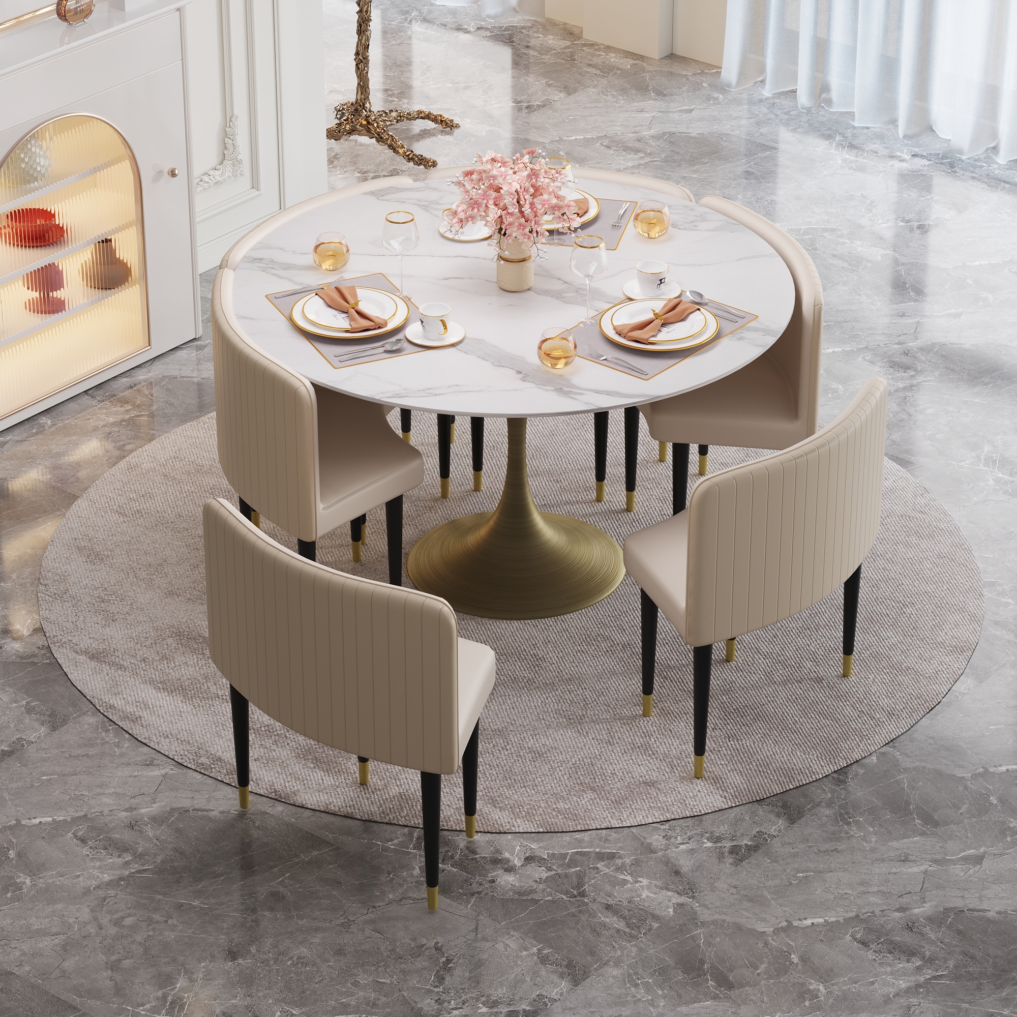 Round dining table clearance with leaf seats 6