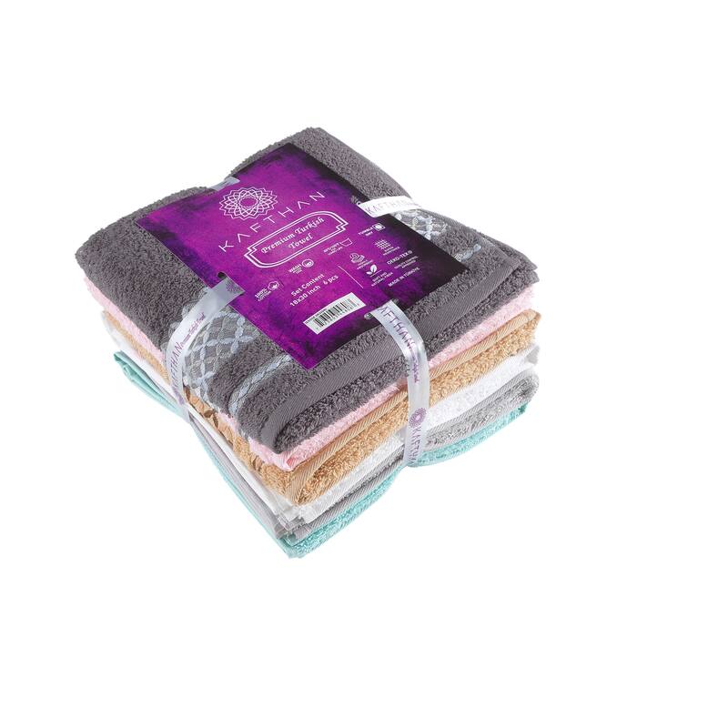 KAFTHAN Textile Multicolor Plaid Turkish Cotton Face/Hand/Hair Bath Towels (Set of 6) - 30"L x 18"W x 0.5"H