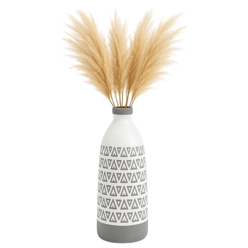 Ceramic Carved Aztec Decorative Flower Vase - Gray, 18"