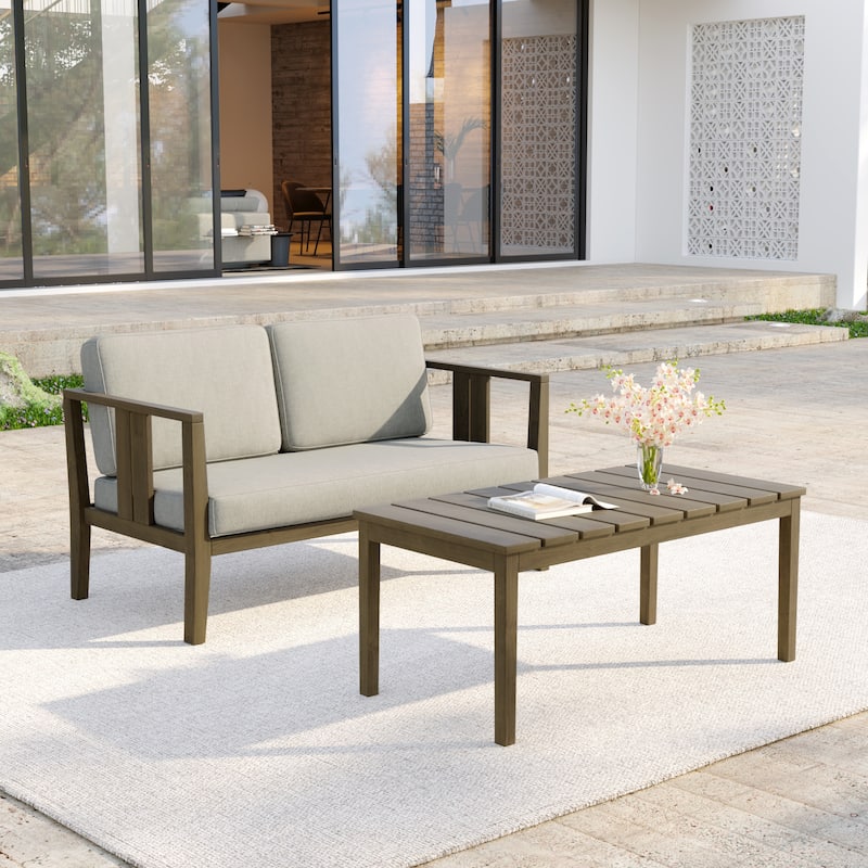 Casual 53"W Outdoor Patio Loveseat Set In Solid Teak Wood with Cushion