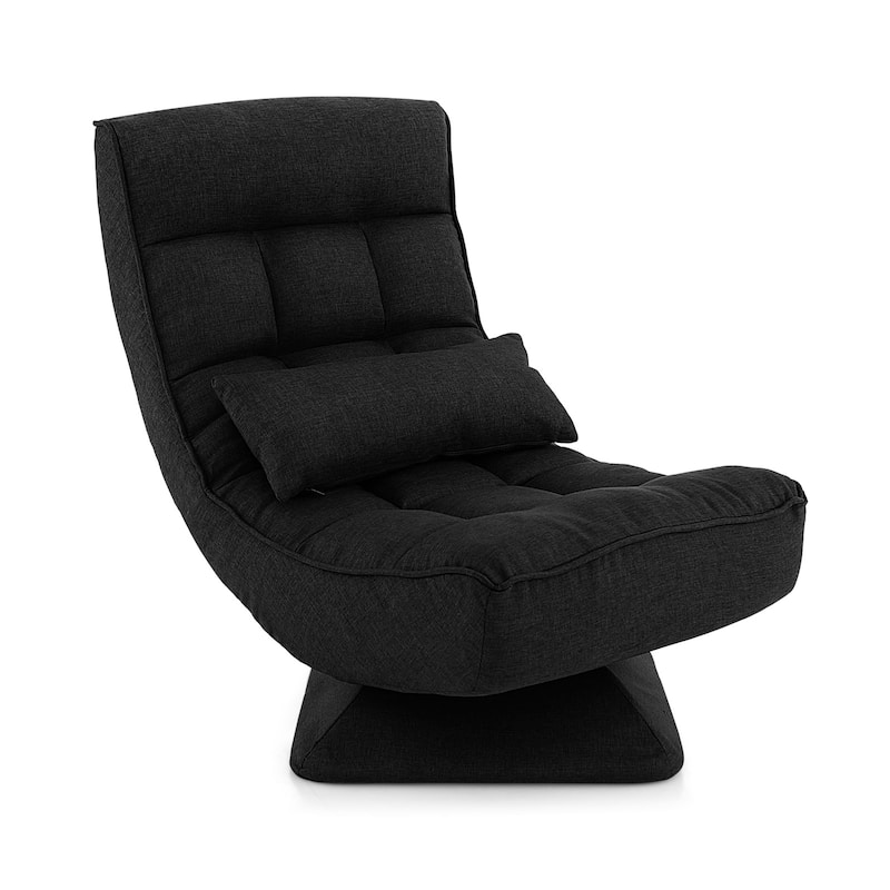 Polyester Swivel Floor Chair with 5-Position Adjustable Recline and Lumbar Pillow