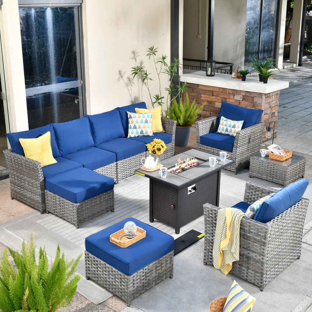 XIZZI 10-piece Patio Furniture Outdoor Sectional Sofa Set with Fire Pit