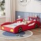 preview thumbnail 3 of 19, Vibrant Race Car Bed for Teens - Car-Shaped Twin Size Platform Bed with Storage Rack, Safety Rails
