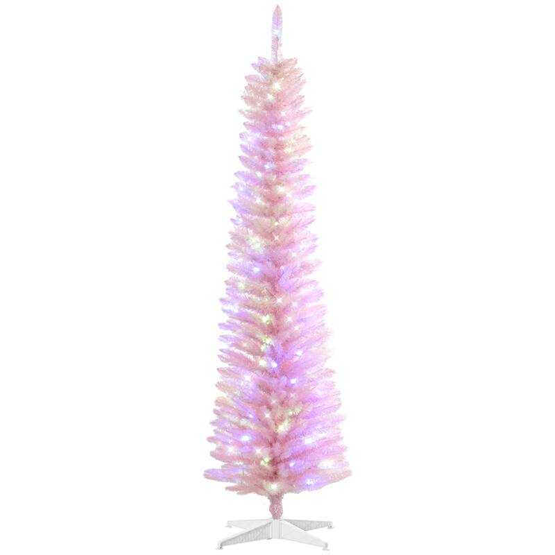 HOMCOM 7ft Tall Pencil Prelit Artificial Christmas Tree Holiday Décor with 500 Colorful Surface Branches, White - 6.89 ft