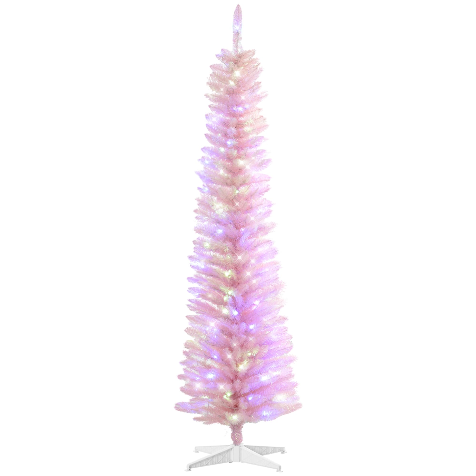 HOMCOM 7ft Tall Pencil Prelit Artificial Christmas Tree Holiday Décor with 500 Colorful Surface Branches, White - 6.89 ft