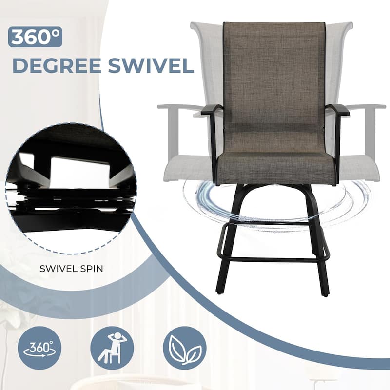 Outdoor Swivel Dining Chairs Set of 2, 360 Degree Swivel Bar Stools with Arms