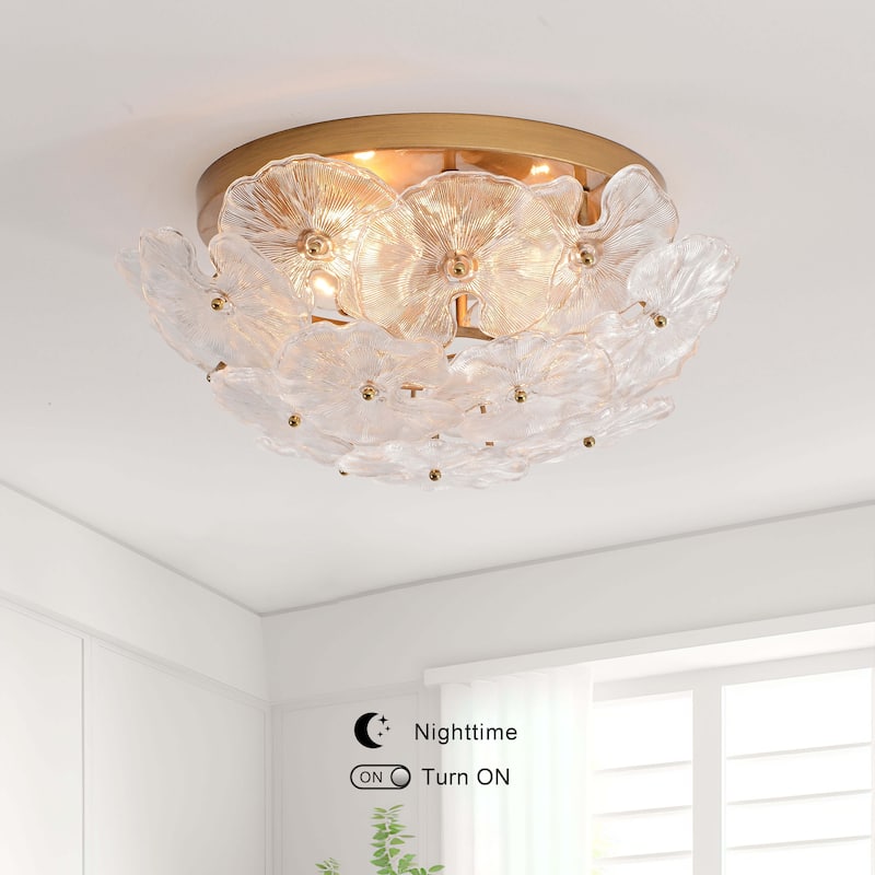 Emilia 4-Light Brushed Brass Flower Crystal Glass Flush Mount - 18.5 inches in diameter x 9 inches H