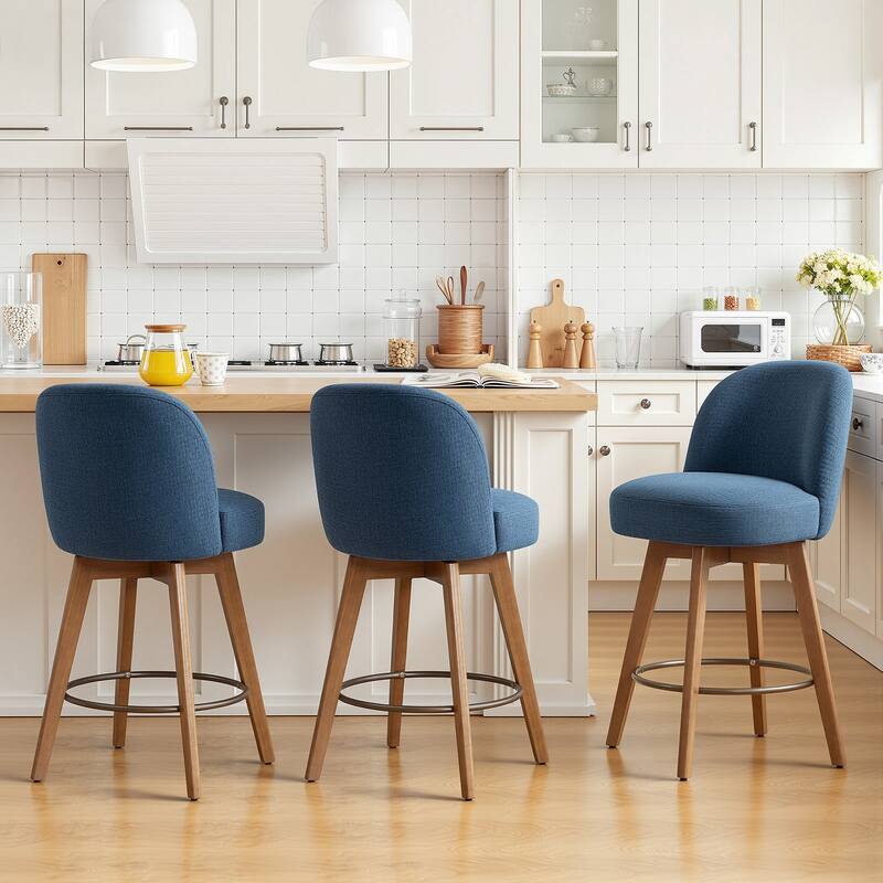 26" Upholstered Swivel Counter Stool With Solid Wood Frame - 37.8"H x 19.7"W x 23.2"D