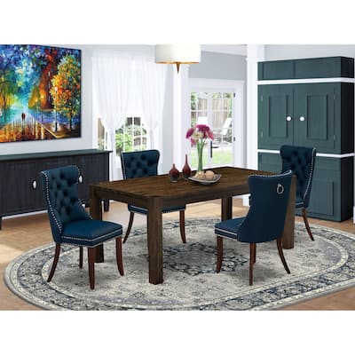 East West Furniture Dining Table Set -a Rustic Wood Kitchen Table and Padded Chairs, Distressed Jacobean(Pieces Options)