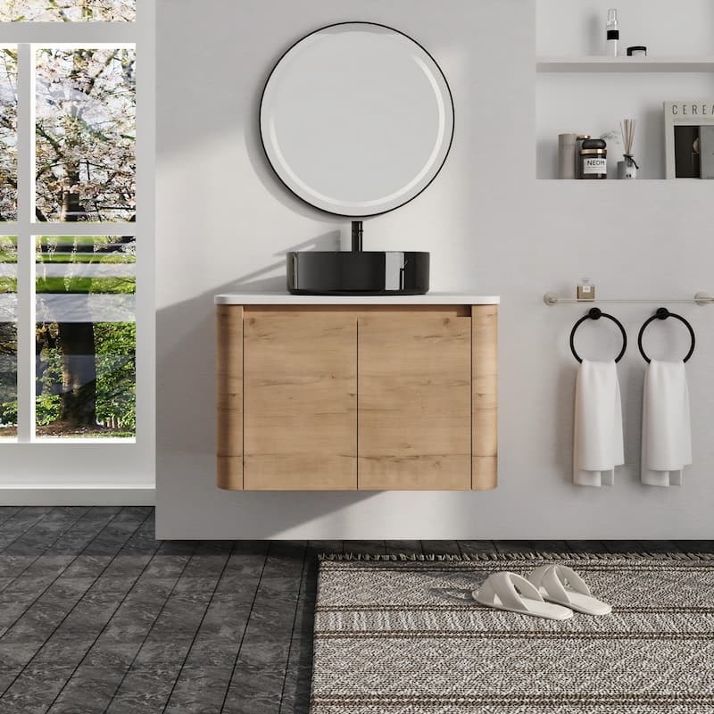 Malwee 24"/30" Floating Bathroom Vanity, Wall Mounted Bathroom Vanity with Ceramic Sink and Soft Close Door