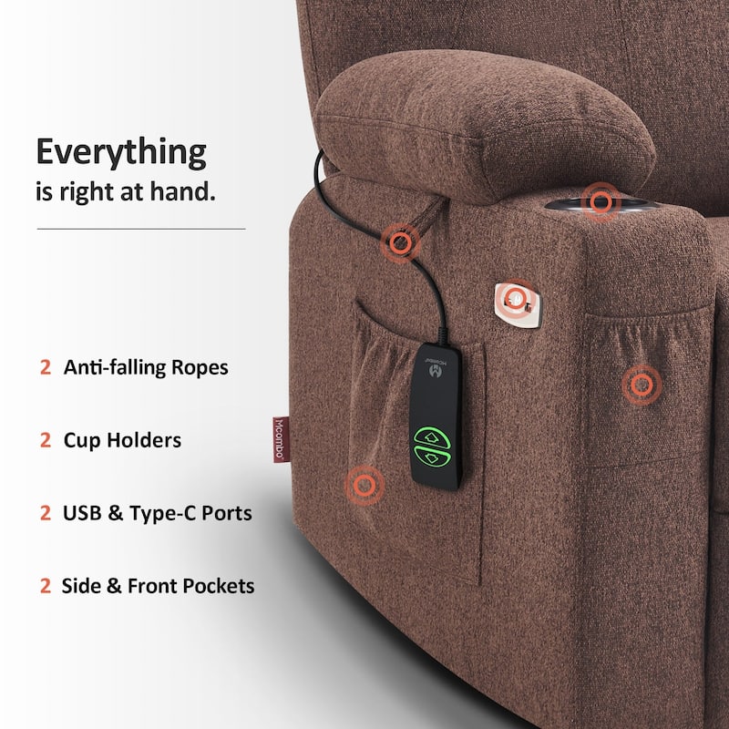 Power Lift Recliner Chair for Elderly, Massage and Heat, Fabric