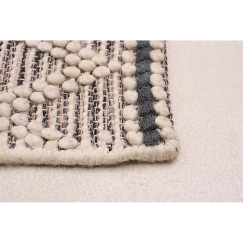 ECARPETGALLERY Braid weave Sienna Cream, Grey Wool Rug - 2'8 x 10'0