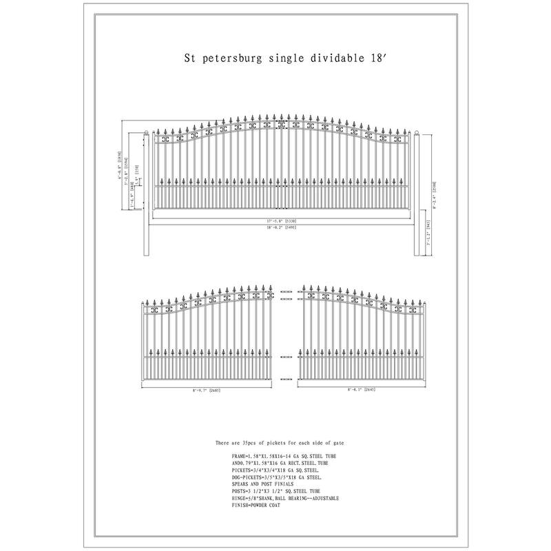 ALEKO Steel St. Louis Style Single 18' Driveway Gate with Pedestrian Gate