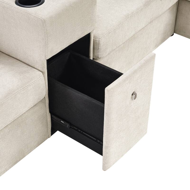 134.3" U-Shaped Chenille Sectional Sofa with Chaise