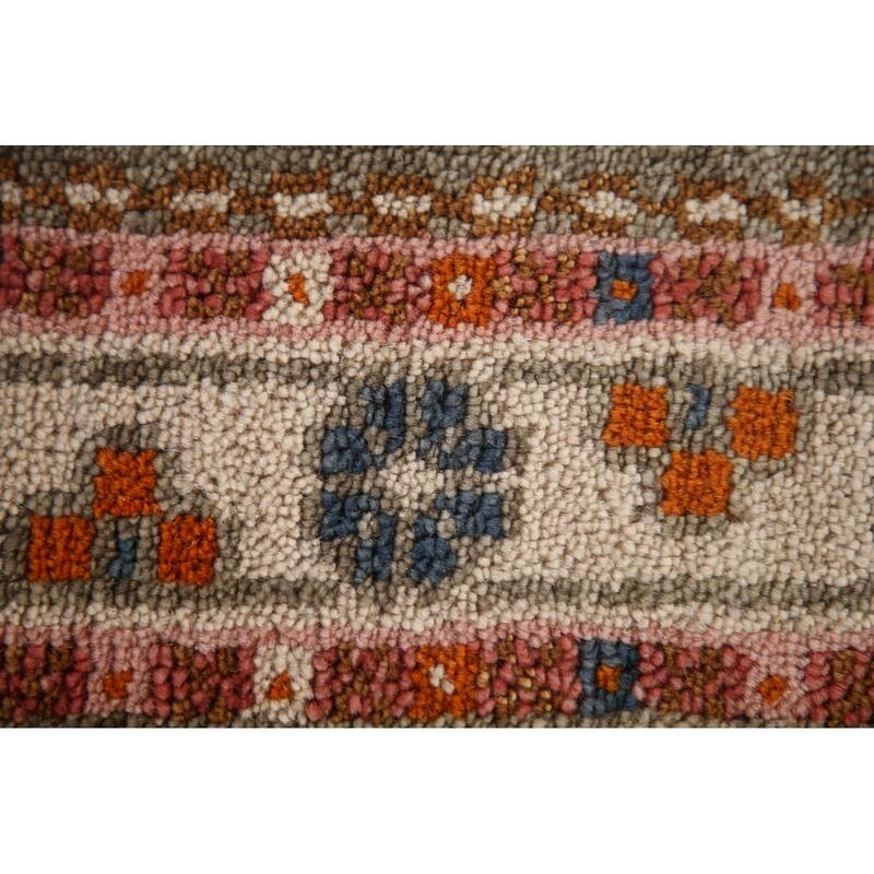 Geometric Grey Kazak Accent Rug Handmade Traditional Wool Carpet - 3'1"x 5'0"