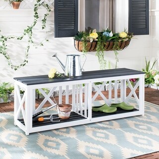 SAFAVIEH Branco Dark Slate Grey/ White Acacia Bench - 51.2" x 13.8" x 18.1"