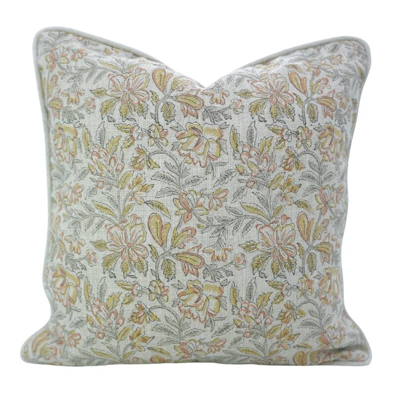 Fabdivine Handmade Floral Block Print Soft Pure Linen Fabric Pipine Pillow Cover Decorative Cushion Case