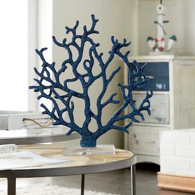 Blue or White Polystone Coastal Coral Sea Sculpture - 14 x 4 x 16