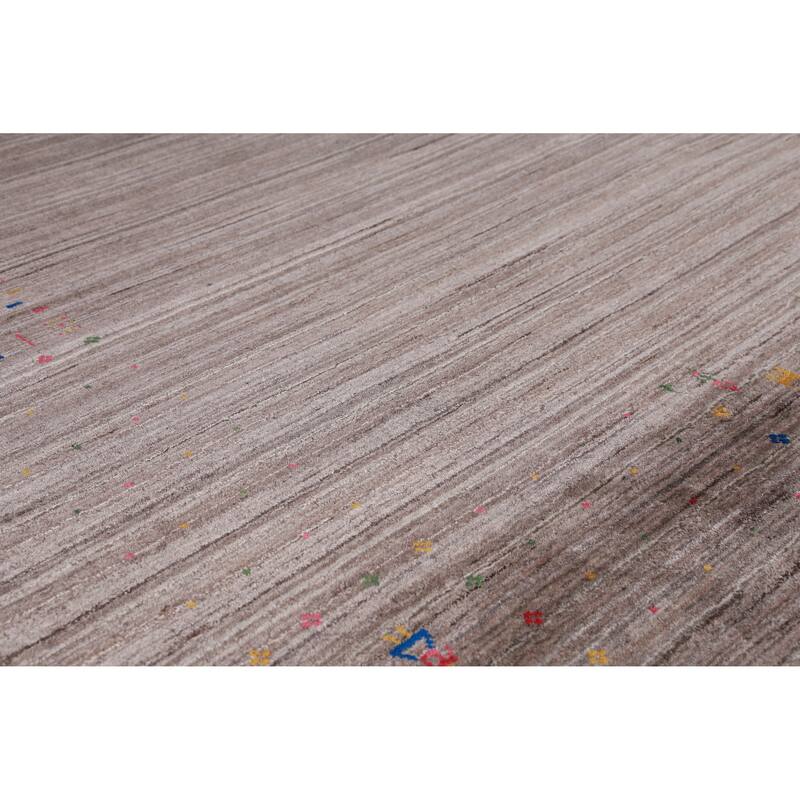 Striped Brown Gabbeh Indian Area Rug Hand-Knotted Wool Carpet - 8'1" x 9'8"