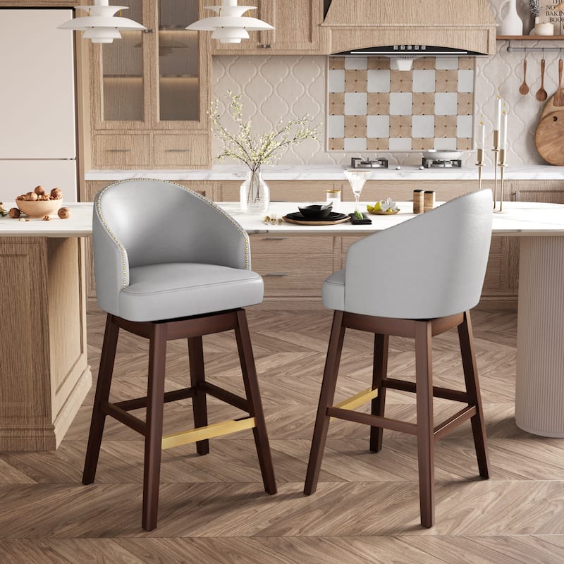 Pellebant 26.4''/31.9"H Height Solid Wood Swivel Indoor Bar Stools - 31.9''DarkGrey - Set of 2