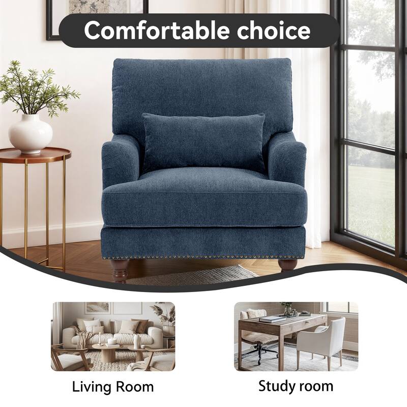 Chenille Accent Chairs with Lumbar Pillows Nailhead (Set of 2)