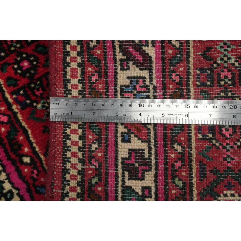 Hand Knotted Oriental 100% Wool Carpet Traditional Geometric Red Hossainabad Runner Rug - 31' 6'' X 2' 8''