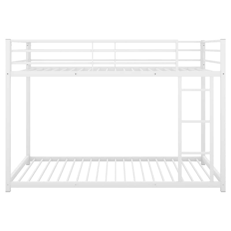 Twin over Twin Metal Bunk Bed, Low Bunk Bed with Ladder,White