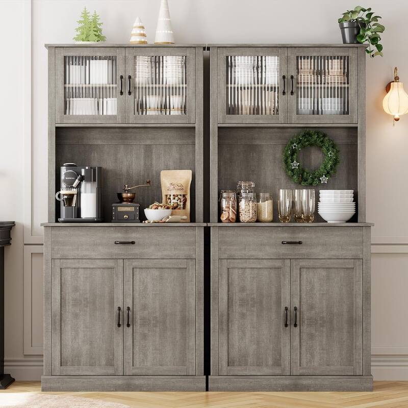 Kitchen Pantry Cabinet, 71" Tall Kitchen Hutch Storage Cabinet with Microwave Stand, Freestanding Buffet Cabinet For Home