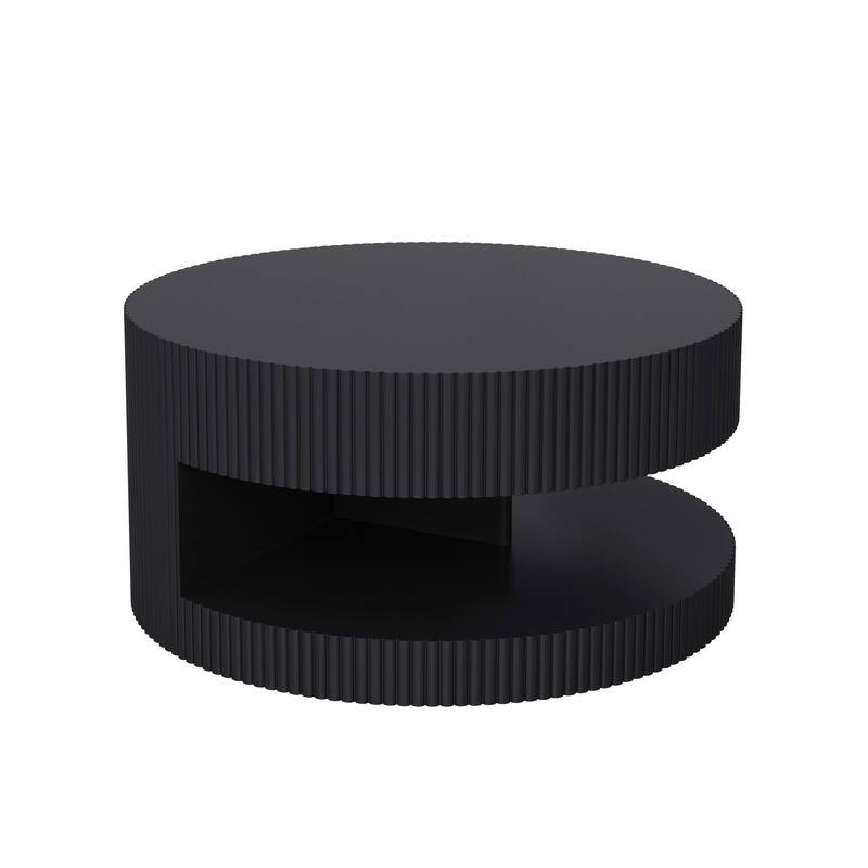 31.5'' Round Coffee Table,Modern Center Table with Storage,Vertical Stripe Design Coffee Table for Living Room,Bedroom