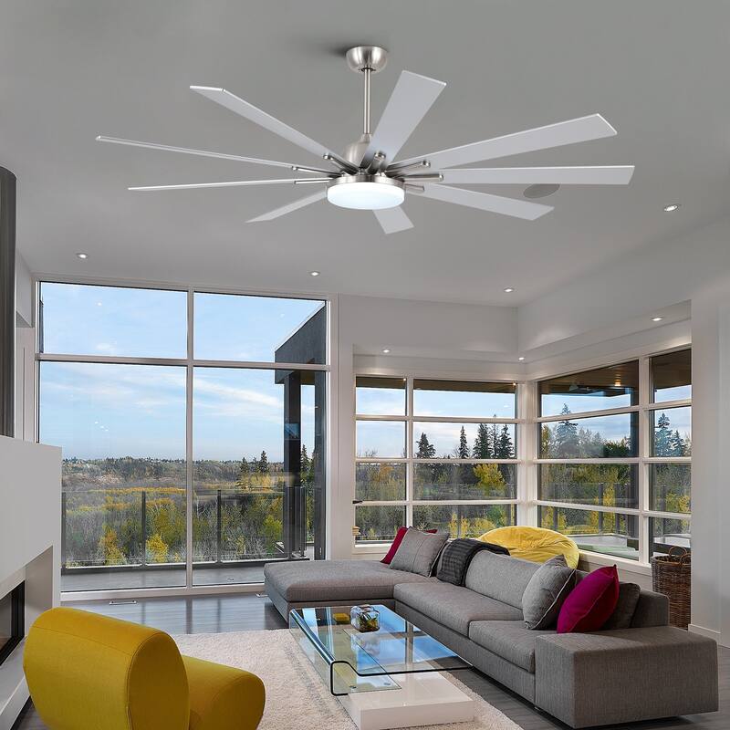 72 in Integrated LED Brushed Nickel Smart Ceiling Fan with Remote Control - White