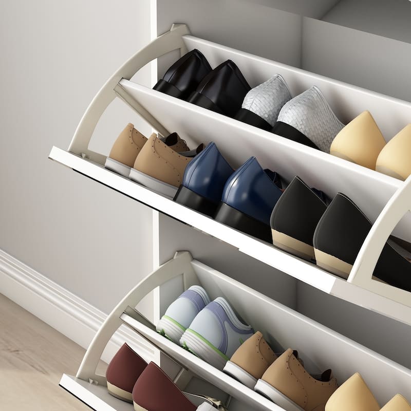 Narrow Shoe Storage Cabinet with Mirror